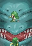  absurd_res ambiguous_gender blue_body bodily_fluids duo feral green_body hi_res hiore macro micro mouth_shot nintendo open_mouth pink_tongue pok&eacute;mon pok&eacute;mon_(species) saliva saliva_string sharp_teeth snivy teeth thick_tongue tongue venusaur video_games 
