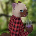  1:1 ambiguous_gender anthro beverage bubble_tea clothing day domestic_cat felid feline felis flannel flannel_shirt haika happy hi_res holding_object mammal nature one_eye_closed open_mouth outside pattern_clothing plaid plaid_clothing plaid_shirt shirt siamese smile solo straw topwear wink 