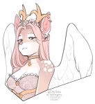  2020 anthro breasts digital_media_(artwork) eyebrows eyelashes feathered_wings feathers female hair hi_res horn kittydee mammal pink_hair solo white_body white_feathers wings 
