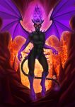  2020 5_fingers andromorph anthro digital_media_(artwork) feathered_wings feathers fingers fur gaiawolfess hi_res hooves intersex orange_eyes purple_body purple_fur purple_hooves solo wings 