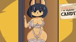  16:9 animal_crossing animated ankha_(animal_crossing) anthro big_breasts blush breasts door eyebrow_through_hair eyebrows eyeliner felid feline female fur hair head_tilt lewnoli looking_at_viewer makeup mammal mascara mummy_costume navel nintendo short_playtime sign solo thigh_gap translucent translucent_hair video_games wide_hips widescreen yellow_body 