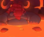 2020 anthro belly bovid caprine daxhush eyes_closed genitals hi_res lava league_of_legends male mammal moobs nipples ornn_(lol) overweight overweight_anthro overweight_male penis riot_games sitting solo video_games 