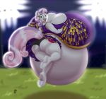  2020 absurd_res aged_up anthro badgerben belly big_belly big_breasts blues64 breasts butt cheerleader clothing cutie_mark digital_media_(artwork) equid equine female floodlight friendship_is_magic green_eyes hasbro hi_res horn huge_breasts hyper hyper_belly hyper_breasts mammal my_little_pony open_mouth outside pom_poms solo sweetie_belle_(mlp) unicorn 