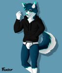  anthro black_clothing black_hoodie black_topwear briefs bulge canid canine clothing drawyourfursona fox foxzor hi_res hoodie hoodie/briefs_meme male mammal meme meme_clothing simple_background solo standing topwear underwear white_clothing white_underwear 