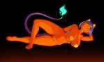  anthro blue_fire breasts colored_fire domestic_cat felid feline felis female fire genitals ghost hair mammal michikochan nipples nude pinup pose pussy smile solo spirit 