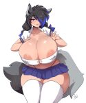 animal_humanoid areola areola_slip big_breasts bottomwear breasts canid canid_humanoid canine canine_humanoid clothing coyote_humanoid female footwear grey_ears grey_tail hi_res huge_breasts human humanoid legwear mammal mammal_humanoid miniskirt mrsakai purple_eyes skirt socks solo tail thigh_highs tongue tongue_out white_clothing white_footwear white_socks zenocoyote_(oc)