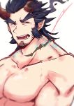  1boy absurdres bara dark_blue_hair facial_hair fang gekiyasu_0621 highres horns male_focus muscle no_nipples nude pectorals scar short_hair sideburns sketch smile solo stubble takemaru_(tokyo_houkago_summoners) thick_eyebrows tokyo_houkago_summoners upper_body 