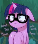  2020 absurd_res bodily_fluids english_text equid equine eyelashes eyewear female friendship_is_magic glasses hair hasbro hi_res horn horse mammal marenlicious my_little_pony pony purple_body purple_eyes reaction_image solo sweat text twilight_sparkle_(mlp) unicorn 