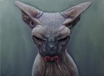  ambiguous_gender feral fleshgoredon hi_res oil_painting_(artwork) painting_(artwork) pink_body pink_skin realistic solo sphinx_cat tongue tongue_out traditional_media_(artwork) 