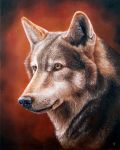  4:5 ambiguous_gender brown_eyes canid canine canis dimwolf feral fur grey_body grey_fur mammal oil_painting_(artwork) painting_(artwork) realistic solo traditional_media_(artwork) wolf 