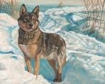  5:4 ambiguous_gender canid canine canis domestic_dog feral german_shepherd herding_dog mammal oil_painting_(artwork) outside painting_(artwork) pastoral_dog plant realistic snow solo traditional_media_(artwork) yuezeng-mn 