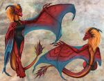anthro backless_dress blonde_hair blue_eyes caribou_(artist) claws clothing digital_media_(artwork) dragon dress european_mythology eztli_(user_55) feet female fin front_view hair horn membrane_(anatomy) model_sheet mythological_creature mythological_scalie mythology raised_arm rear_view red_body scalie simple_background smile solo standing tail tail_fin western_dragon winged_arms wings wyvern