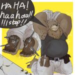 absurd_res aciag bear belt ben_bigger brown_body brown_fur brush chain clothing feet fur hi_res male mammal mihoyo nude simple_background smiley_face tickling topwear vest zenless_zone_zero