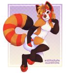  ailurid anthro applepup diaper hand_on_butt hand_on_face hi_res male mammal one_eye_closed pawpads pose red_panda smile solo teeth watermark 