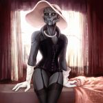  1:1 alien alien-rat anthro bedroom clothing corset fan_character female flat_chested garter_belt garter_straps gloves handwear hat headgear headwear hi_res legwear lingerie looking_at_viewer mass_effect pose solo stockings topwear turian video_games 