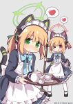  &gt;_o 2girls :&gt; animal_ear_headphones animal_ears apron black_shoes blue_archive blue_bow blue_bowtie blue_dress bow bowtie broom cat_ear_headphones cat_ears cat_tail closed_mouth collared_dress commentary_request cup dokuta dress fake_animal_ears fake_tail green_eyes green_halo green_ribbon hair_ribbon halo hand_on_own_hip headphones heart highres holding holding_broom holding_tray long_sleeves looking_at_viewer maid maid_headdress midori_(blue_archive) midori_(maid)_(blue_archive) momoi_(blue_archive) momoi_(maid)_(blue_archive) multiple_girls official_alternate_costume one_eye_closed pantyhose pink_eyes pink_halo ponytail ribbon saucer shoes short_twintails siblings sisters smile speech_bubble spoken_heart tail teacup teapot tongue tongue_out tray twins twintails white_apron white_pantyhose 