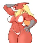  2020 abs absurd_res avian bikini blaziken breasts clothing danonymous female hi_res looking_at_viewer muscular muscular_female navel nintendo pok&eacute;mon pok&eacute;mon_(species) simple_background smile solo swimwear thick_thighs video_games white_background 
