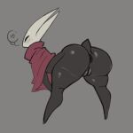 1:1 2025 2_horns absurd_res anthro anus arthropod big_butt bottomless bottomless_anthro bottomless_female butt cloak clothed clothing digital_drawing_(artwork) digital_media_(artwork) female genitals grey_background heart_symbol hi_res hollow_knight_(franchise) horn hornet_(hollow_knight) insect rear_view red_cloak red_clothing redactedinlight simple_background solo tail team_cherry vulva white_head