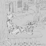 3_toes anthro bottomwear bracelet cheek_tuft clothing denim denim_bottomwear denim_clothing detailed detailed_background digital_drawing_(artwork) digital_media_(artwork) duo eyewear facial_tuft feet felid feline female filipino floppy_ears glasses head_tuft jeans jersey jewelry lagomorph leporid long_sleeves long_tail looking_at_another mammal markings paddy_(ruffu) pants pepper_(ruffu) philippines pointy_ears rabbit ruffu scarf shirt sketch spiked_bracelet spikes spots spotted_markings tail tied_ears toes topwear torn_bottomwear torn_clothing torn_jeans torn_pants tuft wearing_glasses