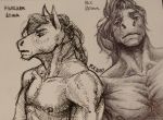  2020 anthro equid equine horse ink male mammal mane monochrome muscular muscular_anthro muscular_male nipples nude simple_background sketch solo traditional_media_(artwork) vck 