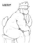  anthro barazoku black_and_white chubby_male domestic_rabbit floppy_ears lagomorph leporid lop_ears lop_rabbit lopson male mammal monochrome muscular muscular_anthro muscular_male oryctolagus rabbit siegerabbit simple_background solo 