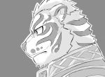  absurd_res animal_humanoid bbrt534 face_focus felid felid_humanoid grey_background greyscale hi_res humanoid lin_hu male mammal mammal_humanoid monochrome pantherine pantherine_humanoid serious_face side_view simple_background solo tiger_humanoid 