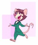  2020 animaniacs animaniacs_(2020) anthro barefoot bottomwear brown_hair buckteeth business_suit choker clothing ear_tag female fur hair heart_tail jewelry julia_brain mammal mouse murid murine necklace pants patch_(marking) pink_nose pinky_and_the_brain rodent rvbshush short_hair solo suit tan_body tan_fur teeth translucent translucent_hair warner_brothers 