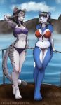  anthro athletic bikini black_hair blue_body blush boat breasts clothing commission_art curled_hair domestic_cat duo ear_piercing ear_ring egyptian_mau felid feline felis female fur giant_panda gold_(metal) hair heterochromia hi_res long_hair mammal muffin_(wuvmuffinz) multicolored_body multicolored_fur nails nikoyishi persephone_(demonagogue) piercing slightly_chubby straight_hair strapless_clothing swimwear teeth tongue tongue_piercing ursid vehicle watercraft white_body ych_result 