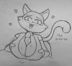  &lt;3 absurd_res anthro big_breasts bodily_fluids breasts domestic_cat duo felid feline felis female hi_res human infinity_train male male/female mammal monochrome samantha_(infinity_train) sex smile titfuck unknown_artist 