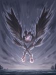  2020 3:4 absurd_res anthro anthro_on_anthro avian bassybefuddle beak big_wings bird bird_feet black_body black_feathers breasts claws duo egg embrace eyes_closed feathered_wings feathers female grey_body grey_feathers heads_together hi_res holding_object intraspecies male male/female medium_breasts midair motion_lines nude orange_beak orange_claws outside rock sea side_view spread_wings toe_claws water wind wings 