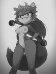  2020 anthro areola biped bow_(weapon) breasts canid canine countershading digital_media_(artwork) fan_character feliscede female fox fur genitals greyscale grin hair hands_on_hips hi_res long_hair looking_at_viewer mammal monochrome narrowed_eyes nipples nude pinup pose pussy ranged_weapon smile solo sonic_the_hedgehog_(series) standing teeth weapon 