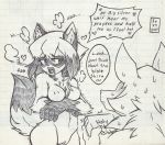  &lt;3 absurd_res anthro anthro_on_anthro bible bodily_fluids book brand_new_animal breasts breath canid canine canis chat dipstick_tail english_text female fur genitals gloves_(marking) hair hi_res in_heat inner_ear_fluff male male/female mammal markings michiru_kagemori motion_lines multicolored_tail nipples nude open_mouth pussy raccoon_dog shaking shirou_ogami speech_bubble spindandcloths studio_trigger sweat tanuki text trembling tuft wolf 