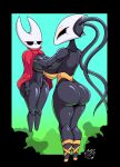 2_horns absurd_res antennae_(anatomy) anthro arachnid arthropod big_breasts biped black_body black_eyes breasts carrying_another carrying_partner cleavage clothed clothing curvy_figure duo eyebrows eyelashes featureless_crotch female female/female female_humanoid fingers getting_up hi_res hollow_knight:_silksong hollow_knight_(franchise) horn hornet_(hollow_knight) huge_thighs humanoid insect leotard makeup mask navel navel_outline red_clothing reymonrr shakra_(hollow_knight:_silksong) shirt simple_background solo spider strapless_clothing strapless_leotard tan_body tank_top team_cherry thick_thighs topwear voluptuous white_background wide_hips yellow_clothing