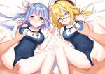 2boys 2girls adda bad_id bad_pixiv_id bed_sheet blonde_hair blue_hair breasts censored commentary_request glasses grabbing_another&#039;s_breast groping group_sex hat hetero highres i-19_(kancolle) i-8_(kancolle) kantai_collection large_breasts looking_at_viewer lying missionary mosaic_censoring multiple_boys multiple_girls on_back on_bed one-piece_swimsuit orgy penis pussy school_swimsuit semi-rimless_eyewear sex swimsuit thighs under-rim_eyewear vaginal variant_set white_hat 