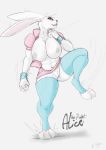  absurd_res alice_the_rabbit anthro breasts clothed clothing female footwear genitals hi_res lagomorph legwear leporid mammal muscular muscular_female nipples pussy rabbit rohgen socks solo thick_thighs thigh_highs thigh_socks 