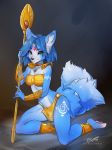  2020 3:4 anklet anthro armor barefoot big_tail biped black_eyebrows black_nose blue_body blue_fur blue_hair blue_tail bottomwear bra breasts canid canine clothed clothing digital_media_(artwork) dragonfu eyebrows eyelashes female fingers fluffy fluffy_tail fox front_view full-length_portrait fur gold_(metal) gold_jewelry green_eyes hair holding_object inner_ear_fluff jewelry kneeling krystal krystal&#039;s_staff loincloth long_hair long_tail looking_at_viewer mammal multicolored_body multicolored_fur necklace nintendo pendant portrait pose shoulder_pads signature simple_background small_breasts smile solo staff star_fox tail_jewelry tail_ring tuft two_tone_body two_tone_fur underwear vambraces video_games white_body white_fur yellow_bottomwear yellow_bra yellow_clothing yellow_loincloth yellow_underwear 