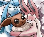  ambiguous_gender bed bed_sheet bedding bow chest_tuft cuddling ears_back eevee eeveelution eyes_closed fluorite furniture glaceon group hi_res hug looking_up love lying nintendo on_bed pivoted_ears pok&eacute;mon pok&eacute;mon_(species) scared sleeping sylveon tuft video_games wide_eyed 