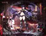  1girl artist_request ass_visible_through_thighs bare_shoulders black_hair black_panties boots breasts cleavage crop_top frown full_body girls_frontline greaves hair_between_eyes headgear high_heel_boots high_heels highleg highleg_panties judge_(girls_frontline) long_hair looking_at_viewer medium_breasts micro_shorts midriff navel official_art open_fly open_pants outstretched_arms panties pants shorts solo spread_arms standing strapless string_panties tachi-e underwear very_long_hair yellow_eyes 