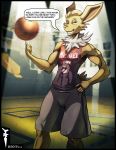  abs anthro basketball clothing dialogue dnp101 eeveelution english_text hi_res jolteon looking_at_viewer michael_(thatoneflareon) muscular nintendo pok&eacute;mon pok&eacute;mon_(species) profanity text video_games 