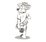  anthro barefoot black_and_white bottomwear cervid clothing darwin_(tinydeerguy) hi_res looking_down male mammal monochrome shadow shirt shorts signature simple_background soles solo tinydeerguy topwear white_background 