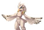  2020 anthro avian beak breasts breath_of_the_wild crossgender digital_media_(artwork) digital_painting_(artwork) feathered_wings feathers featureless_crotch female front_view goldmikun hi_res mostly_nude mtf_crossgender nintendo nipples portrait rito solo spread_wings standing teba_(tloz) the_legend_of_zelda three-quarter_portrait video_games white_body white_feathers wings 