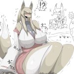  1:1 anthro big_breasts blush breasts canid canine cleavage clothed clothing dipstick_tail female fox hi_res huge_breasts inumatori mammal multicolored_tail simple_background white_background 