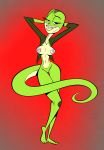  anthro breasts clothed clothing cross_country_detours genitals lizard looking_at_viewer looney_tunes nipples open_clothing open_shirt open_topwear pussy reptile rita_skopt scalie shirt themrock topwear warner_brothers 