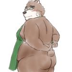 1:1 2020 anthro apron belly blush butt clothing eyewear glasses hi_res kemono male mammal overweight overweight_male solo tokyo_afterschool_summoners ursid video_games volos yaki_atsuage 
