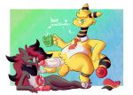  ampharos balls big_balls big_penis blush bodily_fluids checker claws clothed clothing cuchufleh_(character) cup digital_media_(artwork) duo erection excessive_precum fan_character fellatio feral fur genital_fluids genitals hair hi_res knot lechecker male male/male nintendo nude open_mouth oral penile penis pok&eacute;mon pok&eacute;mon_(species) precum saliva sex simple_background smile text tongue video_games 