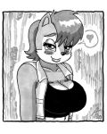  aaronhibiki anthro archie_comics bedroom_eyes big_breasts breasts chipmunk cleavage clothed clothing female fur ground_squirrel hi_res huge_breasts lips looking_at_viewer mammal monochrome multicolored_body multicolored_fur multicolored_skin narrowed_eyes rodent sally_acorn sciurid seductive sega shirt solo sonic_the_hedgehog_(archie) sonic_the_hedgehog_(comics) sonic_the_hedgehog_(series) tan_body tan_fur tank_top tight_clothing topwear vest video_games 