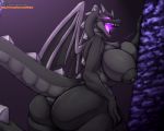  5:4 anthro anthrofied anus big_breasts big_butt black_body black_scales breasts butt curvy_figure dragon ender_dragon female hb-viper horn huge_breasts huge_butt looking_at_viewer minecraft open_mouth presenting purple_eyes scales scalie scutes sharp_teeth solo teeth tongue video_games voluptuous wings 