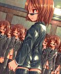  agent_smith brown_eyes brown_hair clone formal genderswap genderswap_(mtf) jacket long_sleeves maebari multiple_girls oekaki panties parody rain shigatake short_hair skirt_suit suit sunglasses the_matrix thighhighs underwear white_panties 