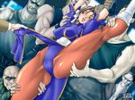  arikawa arm_grab china_dress chinese_clothes chun-li crotch dress open_mouth pantyhose spread_legs street_fighter thick_thighs thighs 