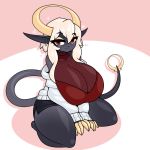  1:1 big_breasts breasts cleavage clothed clothing demon female hi_res horn horned_humanoid huge_breasts humanoid humanoid_pointy_ears limebreaker looking_at_viewer mammal not_furry red_eyes solo thick_thighs 